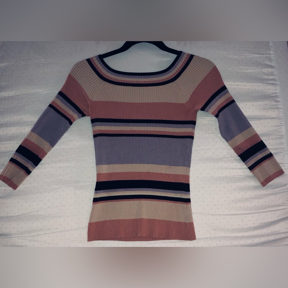 INC International Concepts Fitted Ribbed Blouse Pink and Purple